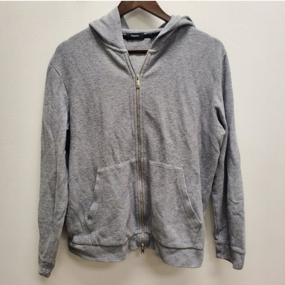 New- Theory - Woven Cotton Zip-Up Hoodie Size Medium Unisex
